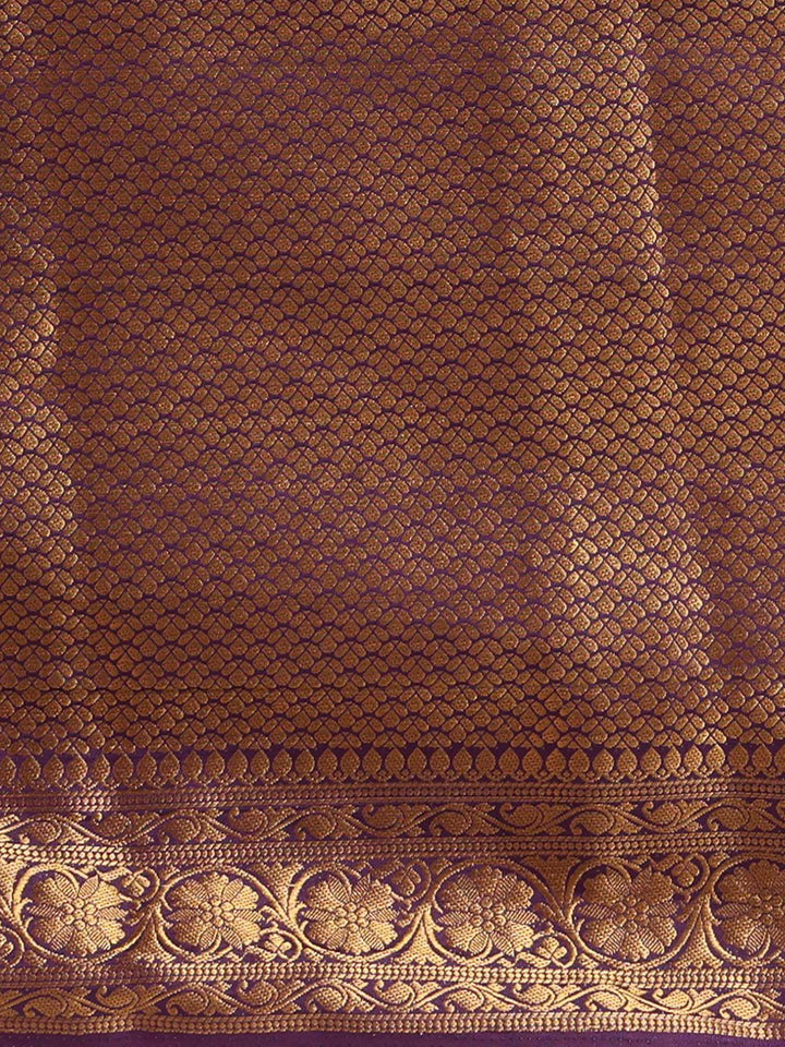 Off White Purple Woven Design Balaton Saree
