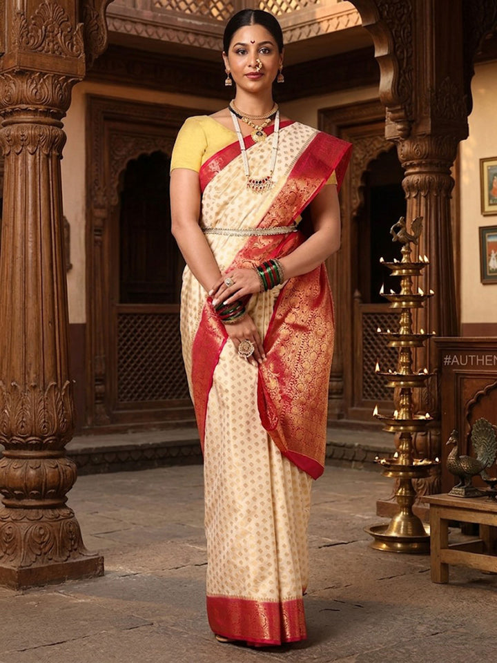 Off White Rani Pink Woven Design Balaton Saree