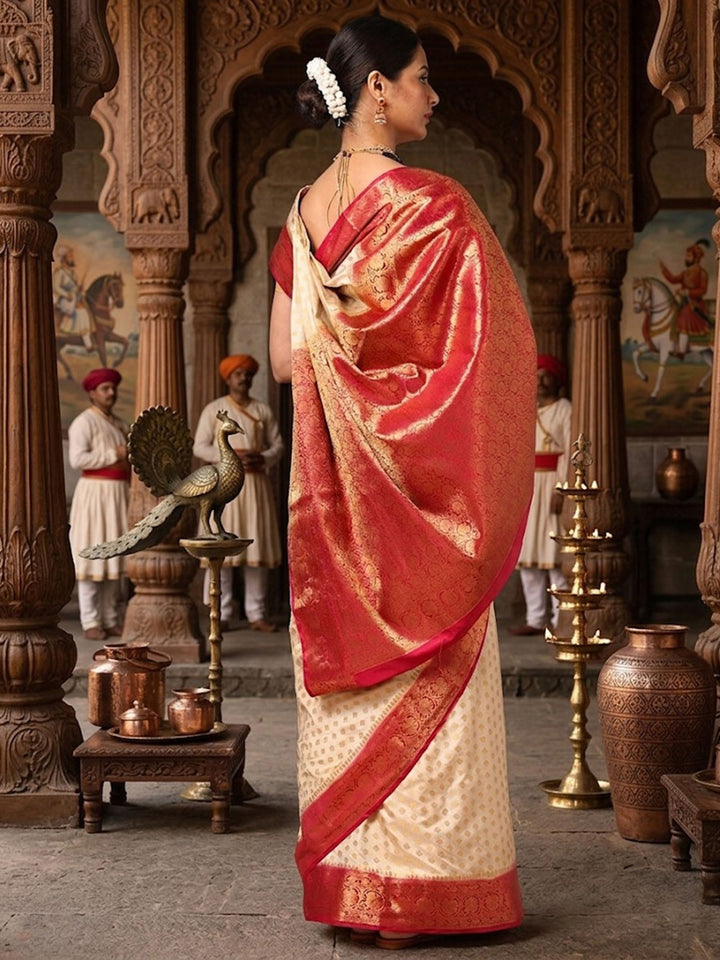 Off White Rani Pink Woven Design Balaton Saree