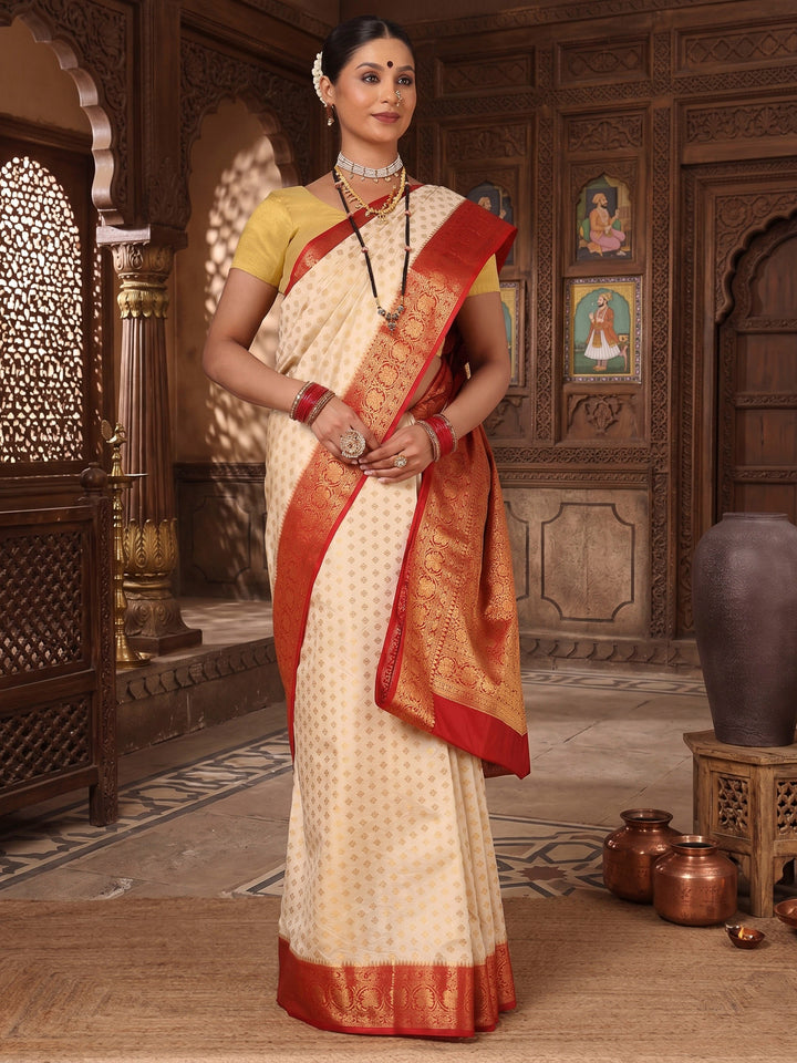 Off White Red Woven Design Balaton Saree