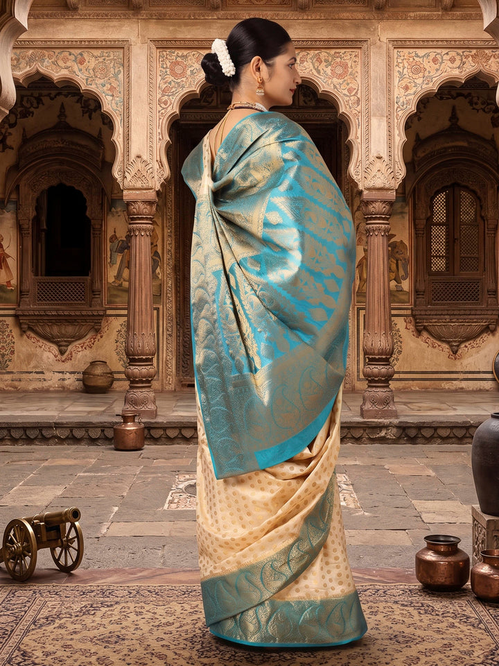 Off White Dark Blue Woven Design Balaton Saree