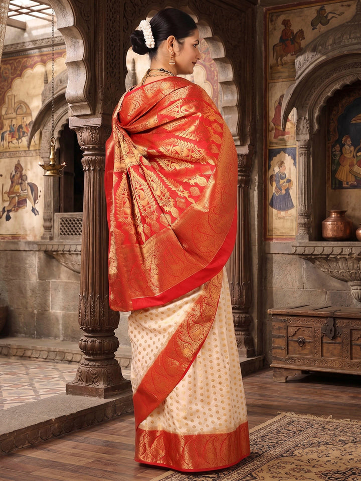 Off White Red Woven Design Balaton Saree