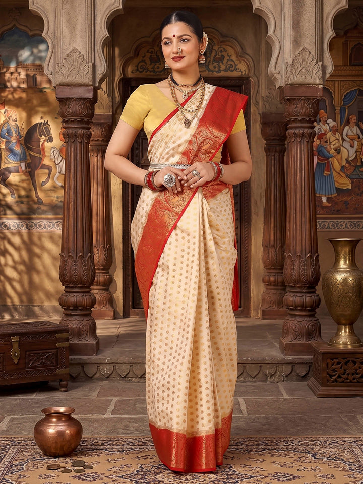 Off White Red Woven Design Balaton Saree