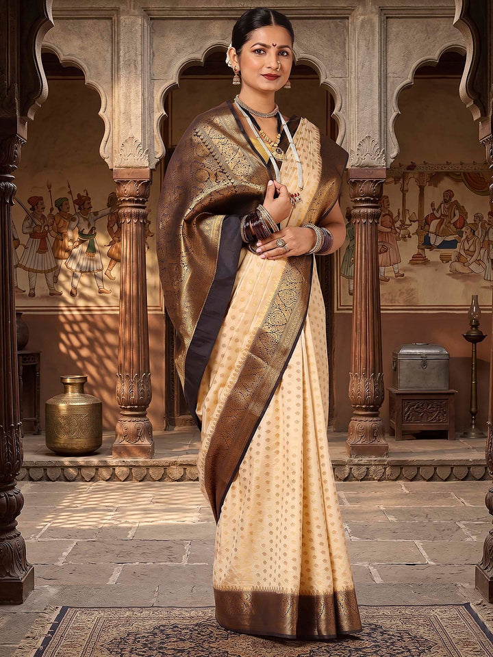 Off White Black Woven Design Balaton Saree