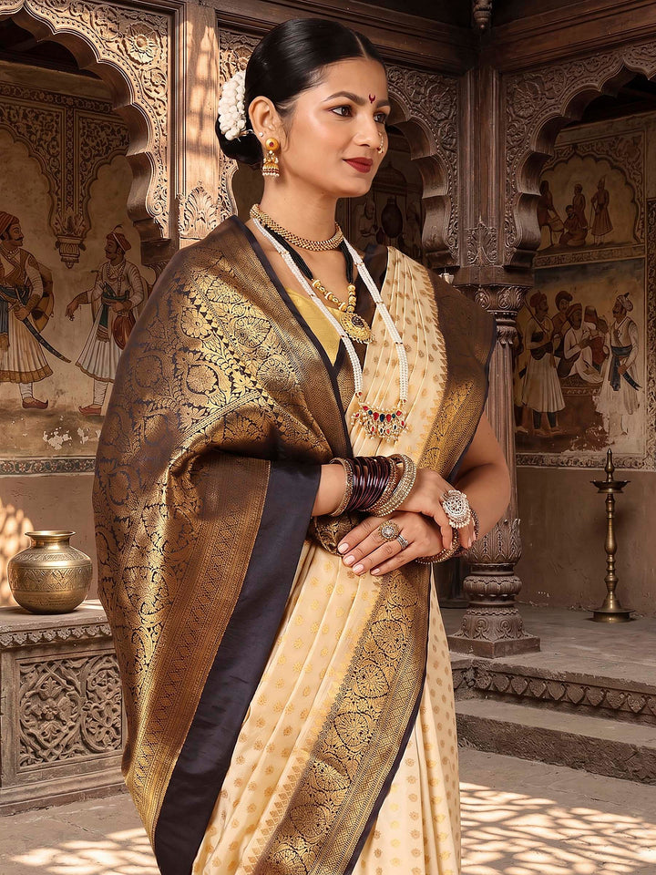 Off White Black Woven Design Balaton Saree