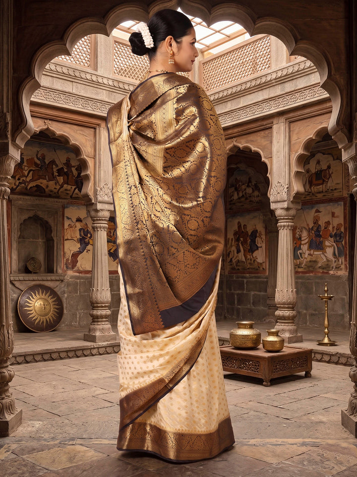 Off White Black Woven Design Balaton Saree