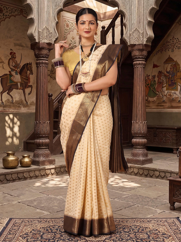 Off White Black Woven Design Balaton Saree