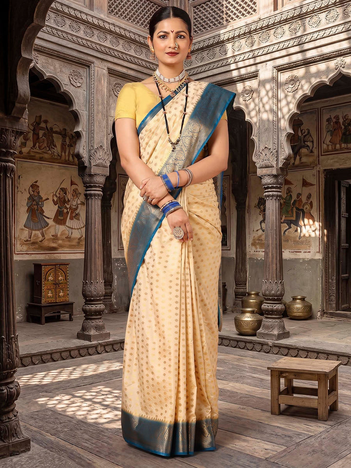 Off White Blue Woven Design Balaton Saree