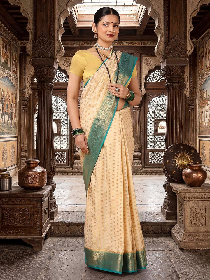 Off White Dark Blue Woven Design Balaton Saree