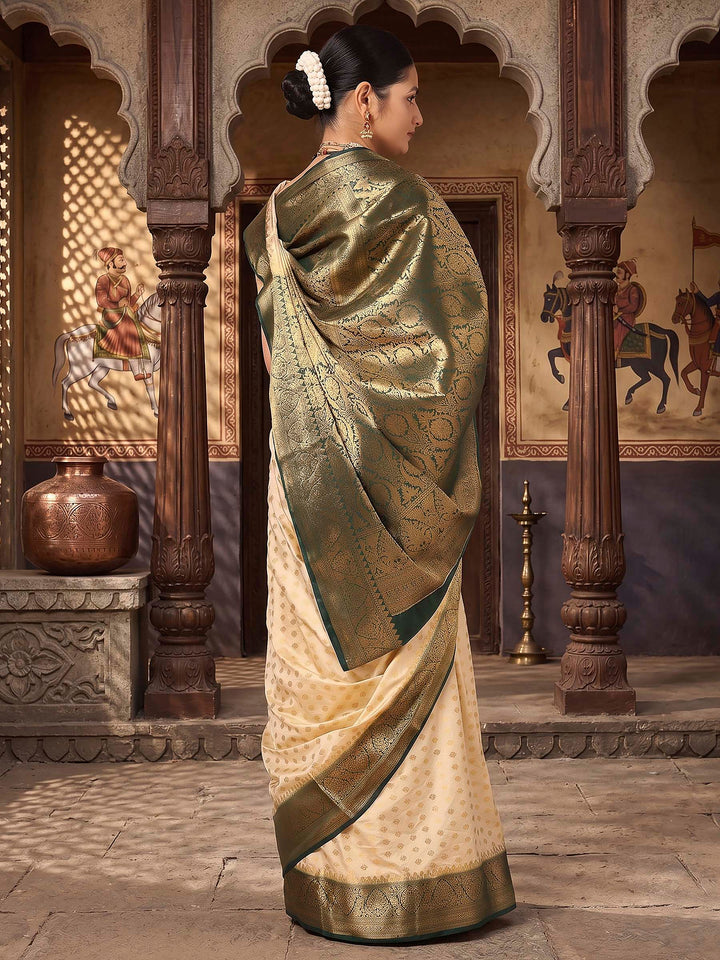 Off White Green Woven Design Balaton Saree