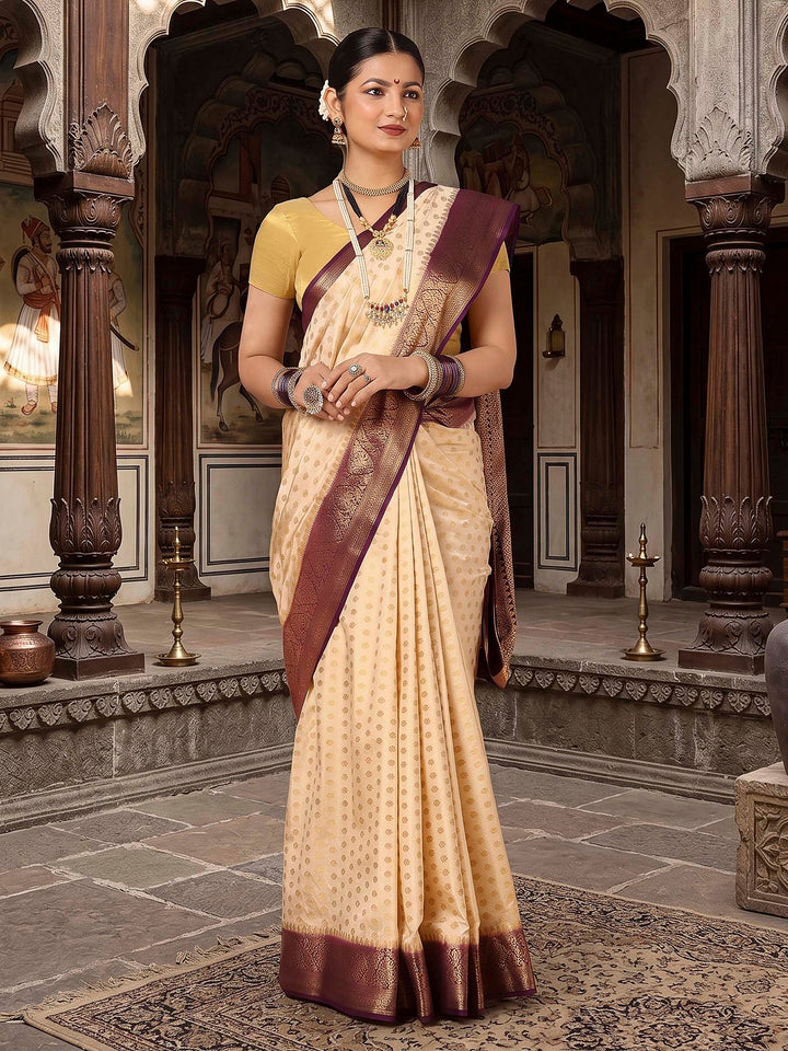 Off White Maroon Woven Design Balaton Saree