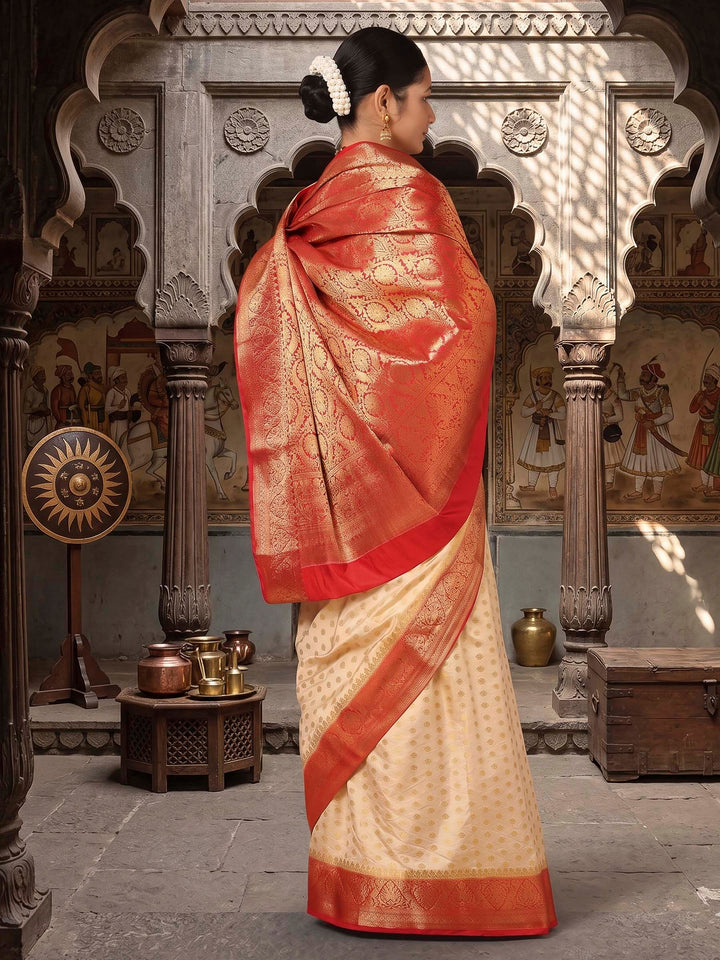 Off White Red Woven Design Balaton Saree