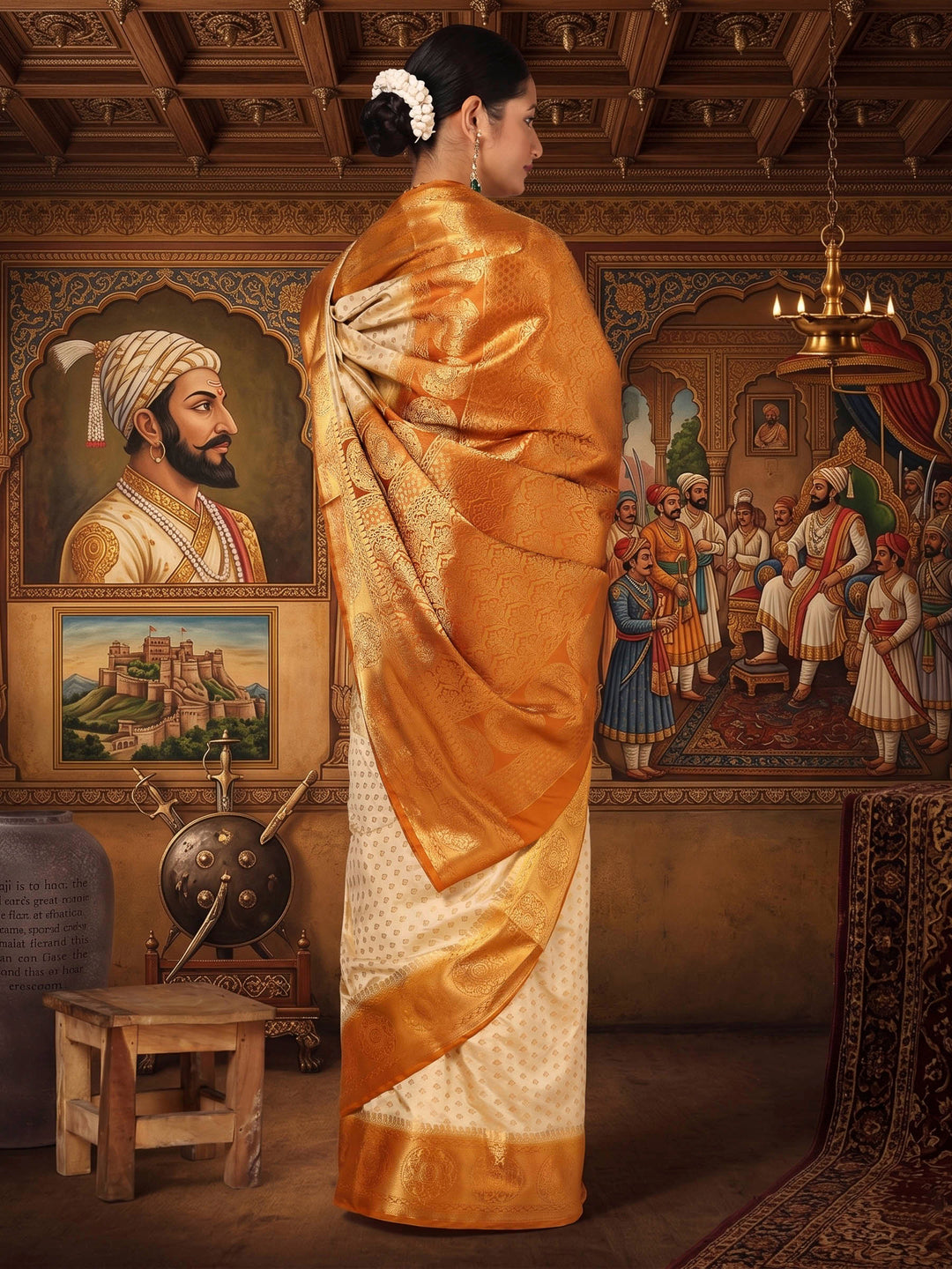 Off White Mustard Woven Design Balaton Saree