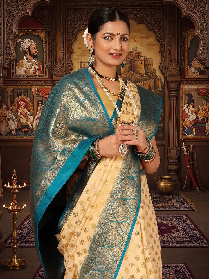 Off White Blue Woven Design Balaton Saree