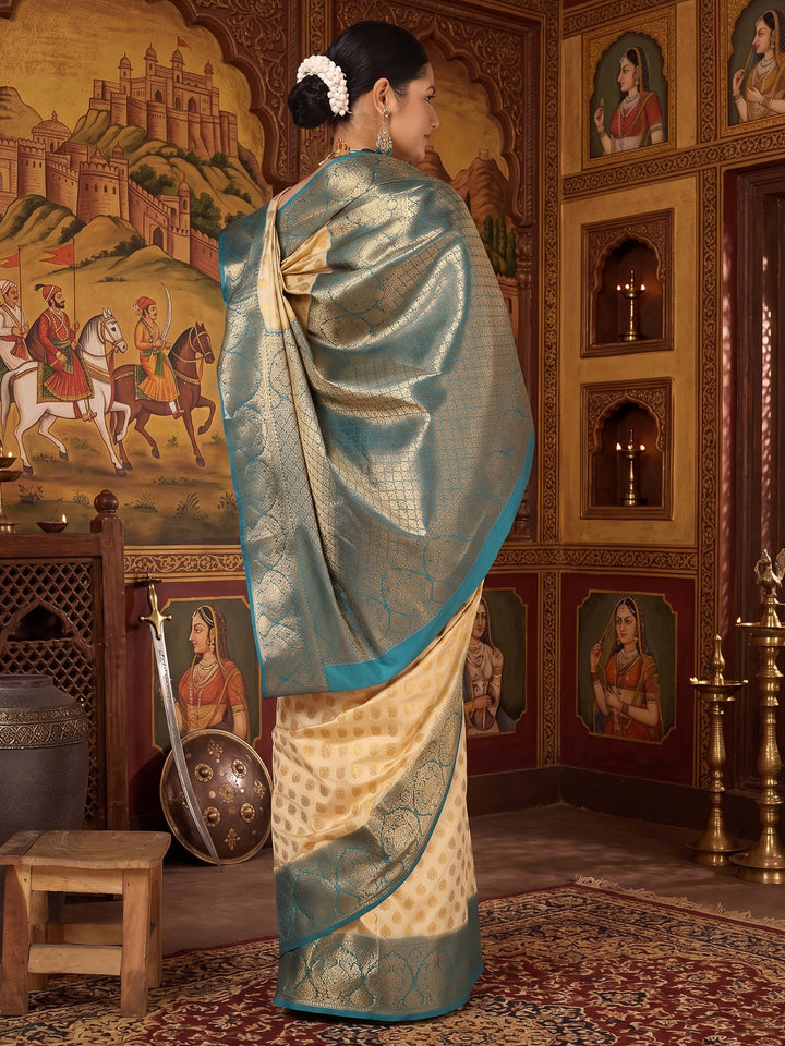 Off White Blue Woven Design Balaton Saree