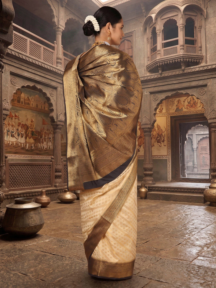 Off White Black Woven Design Balaton Saree