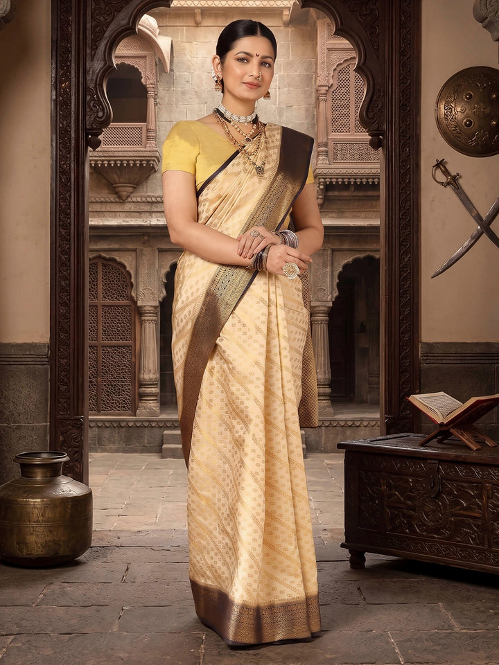Off White Black Woven Design Balaton Saree