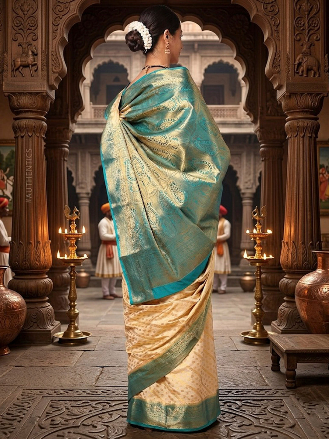 Off White Dark Blue Woven Design Balaton Saree