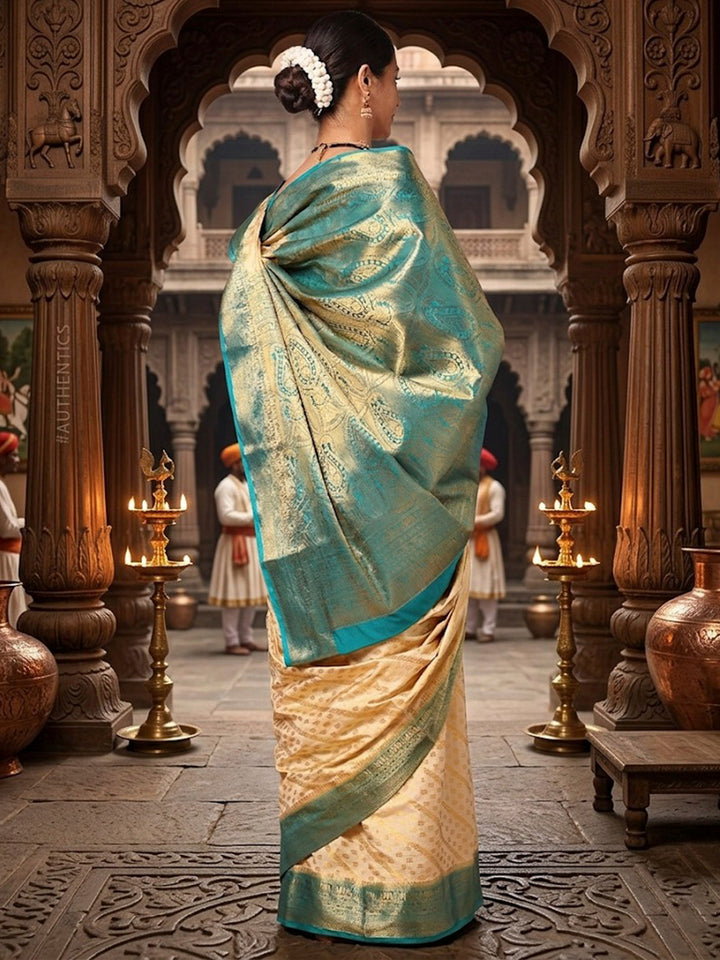 Off White Dark Blue Woven Design Balaton Saree