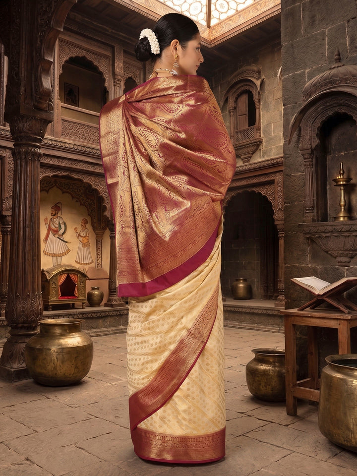 Off White Maroon Woven Design Balaton Saree