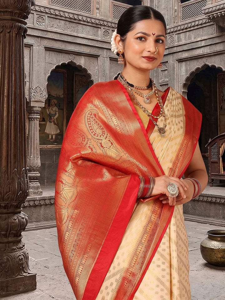 Off White Red Woven Design Balaton Saree