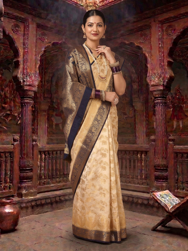 Off White Black Woven Design Balaton Saree