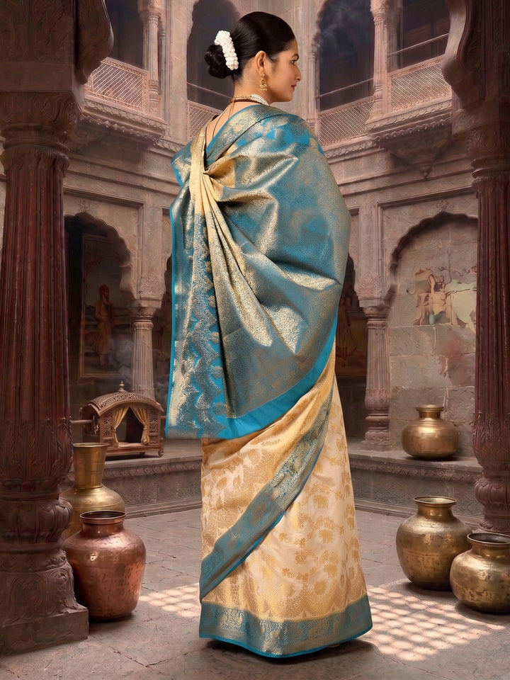 Off White Blue Woven Design Balaton Saree