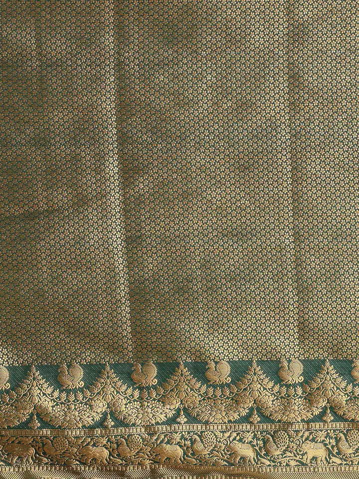 Off White Green Woven Design Balaton Saree