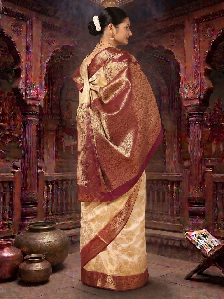 Off White Maroon Woven Design Balaton Saree