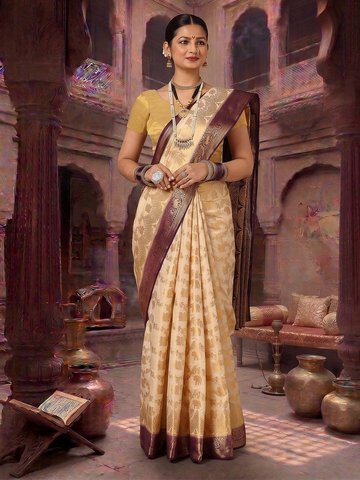 Off White Navy Woven Design Balaton Saree