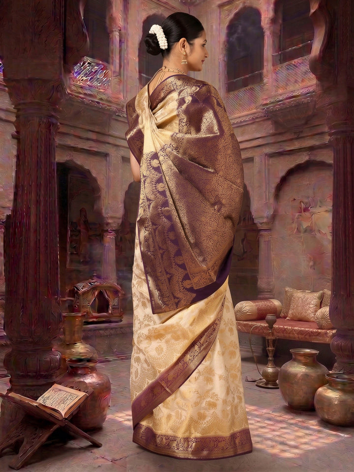 Off White Navy Woven Design Balaton Saree