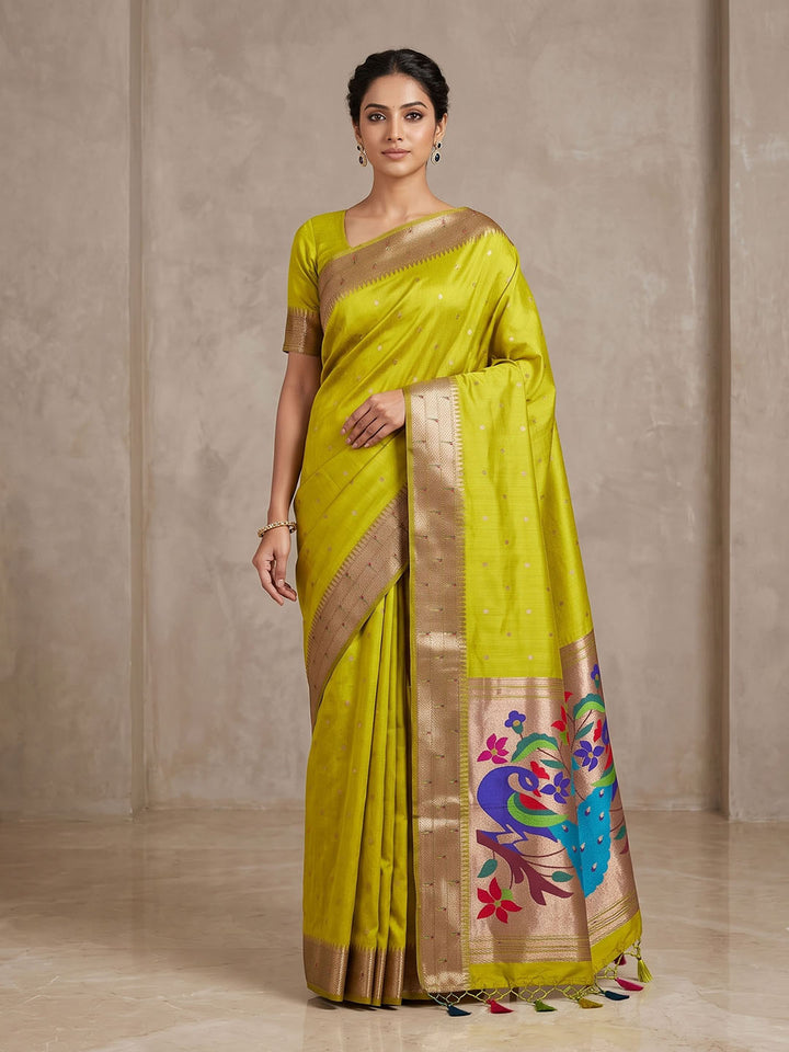 Olive Green Tussar Woven Saree