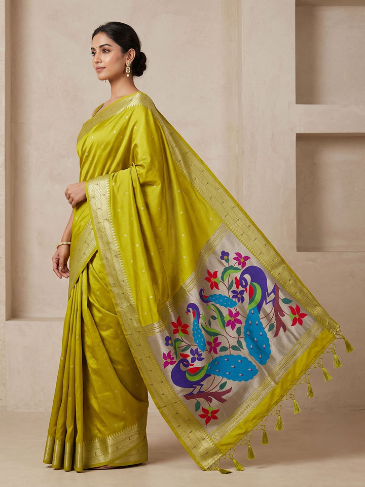 Olive Green Tussar Woven Saree