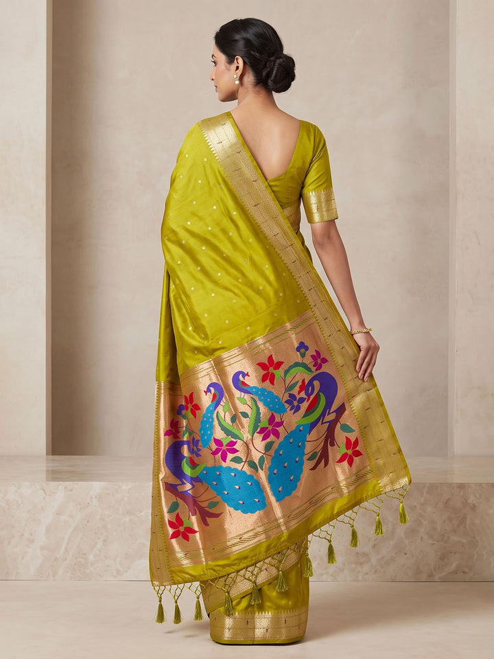 Olive Green Tussar Woven Saree