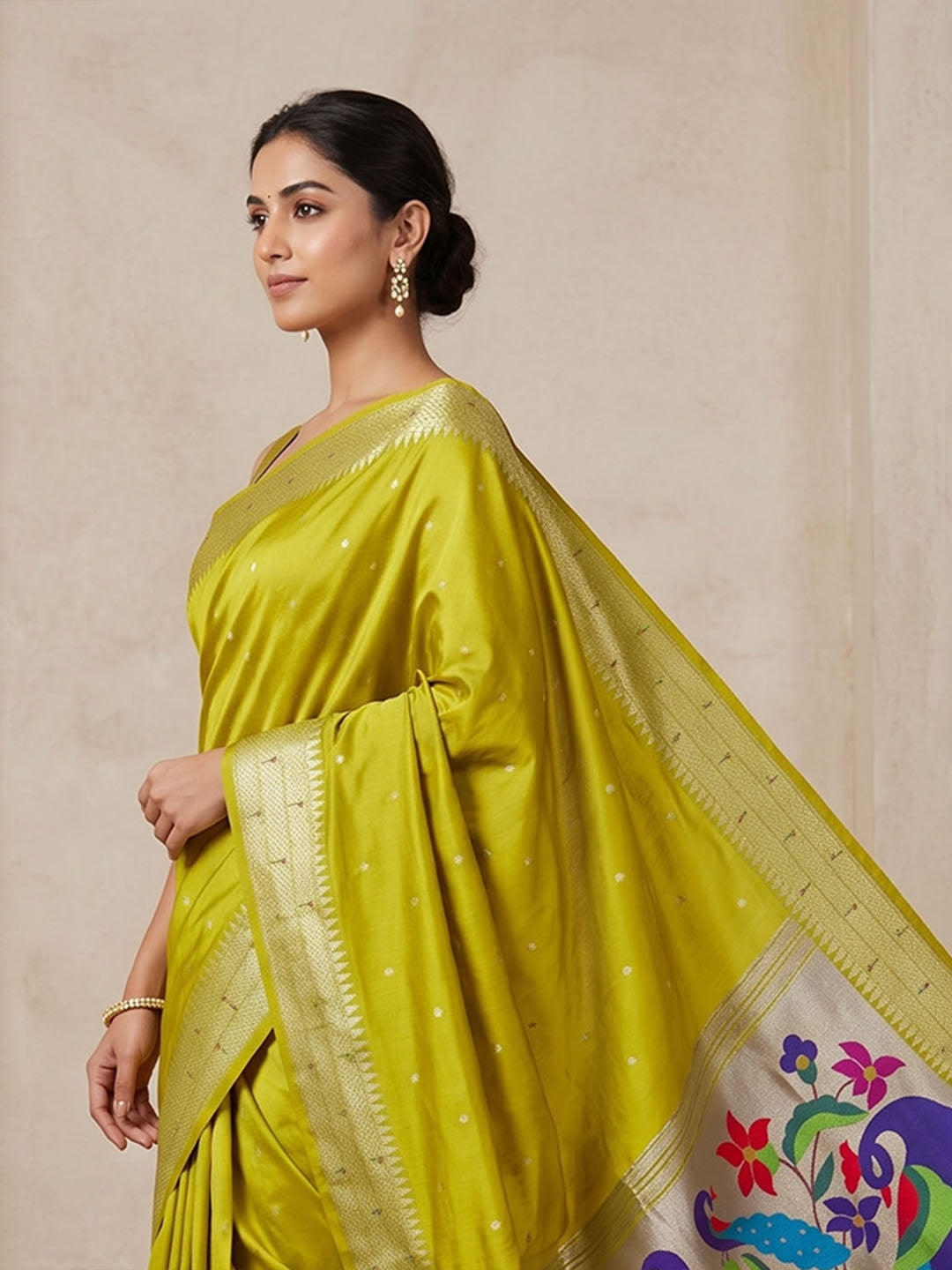 Olive Green Tussar Woven Saree