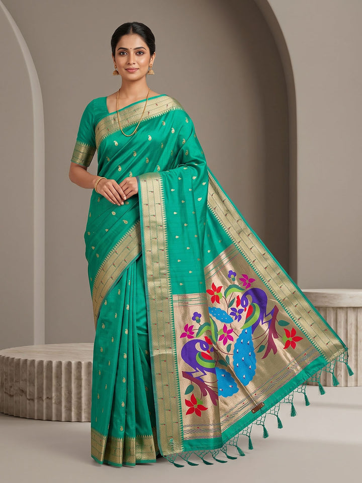 Rama Green Tussar Woven Saree