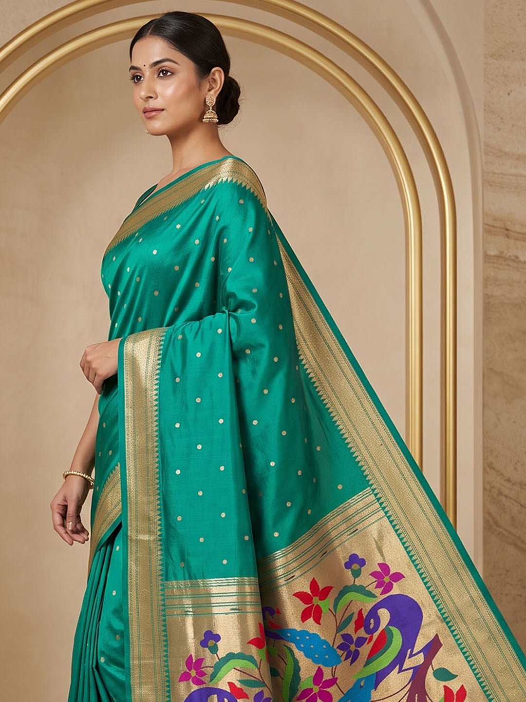 Rama Green Tussar Woven Saree