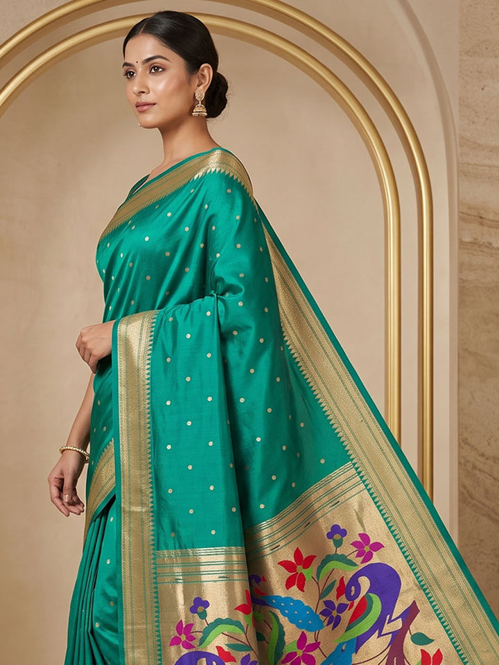 Rama Green Tussar Woven Saree