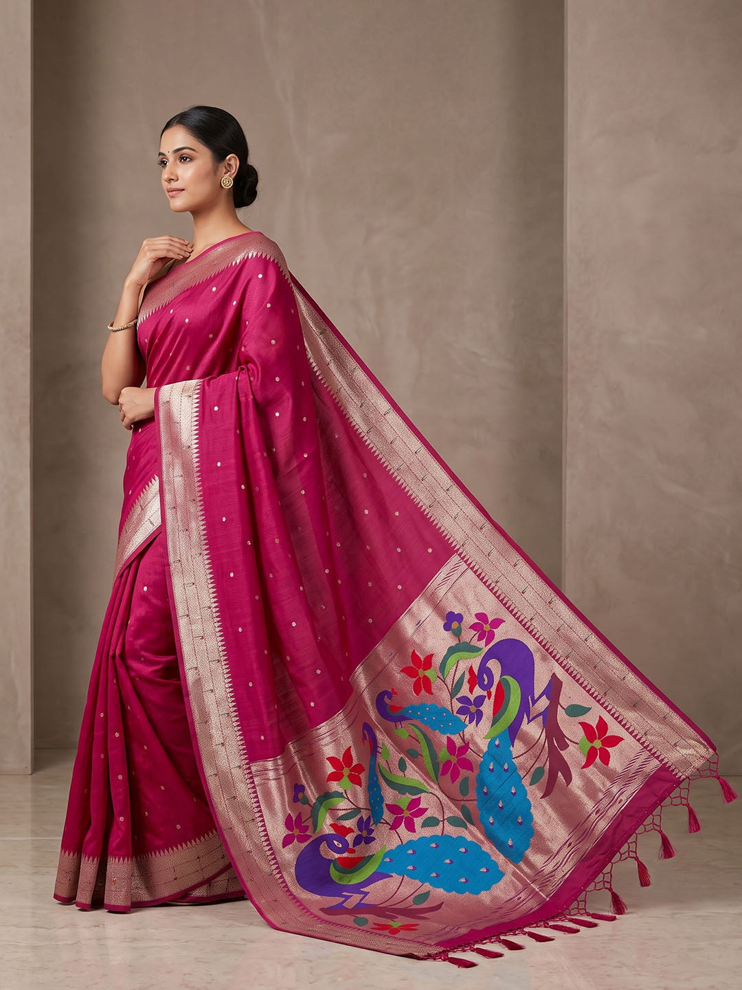 Rani Tussar Woven Saree