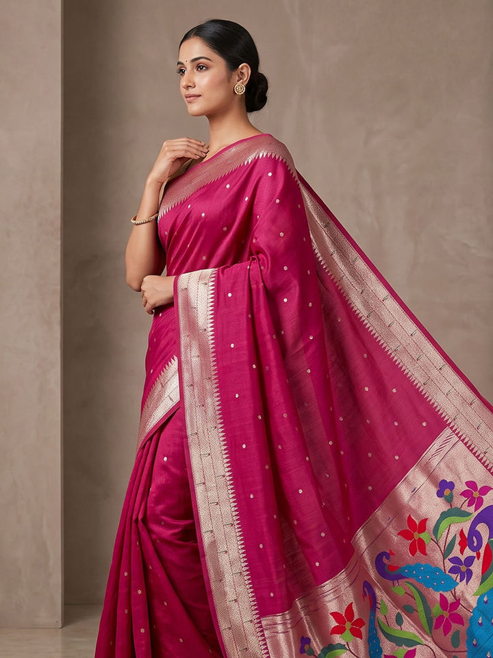 Rani Tussar Woven Saree