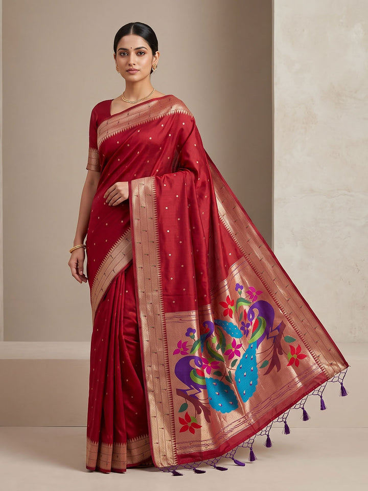 Red Tussar Woven Saree