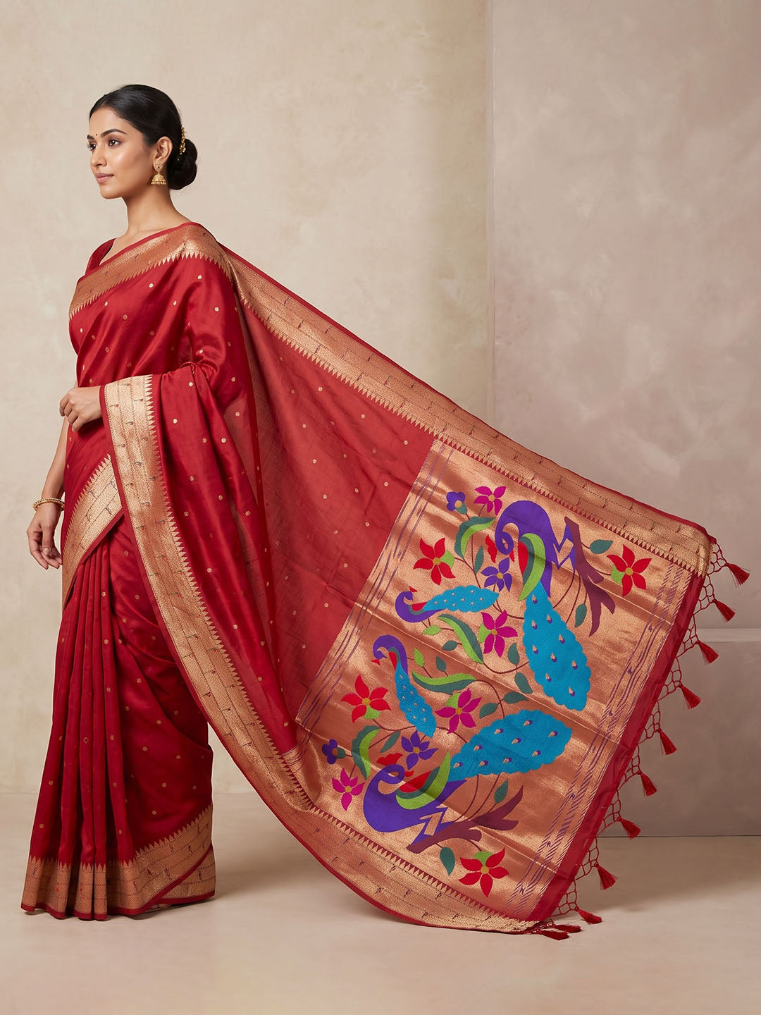 Red Tussar Woven Saree