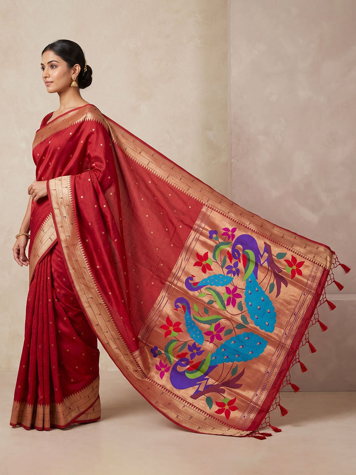 Red Tussar Woven Saree