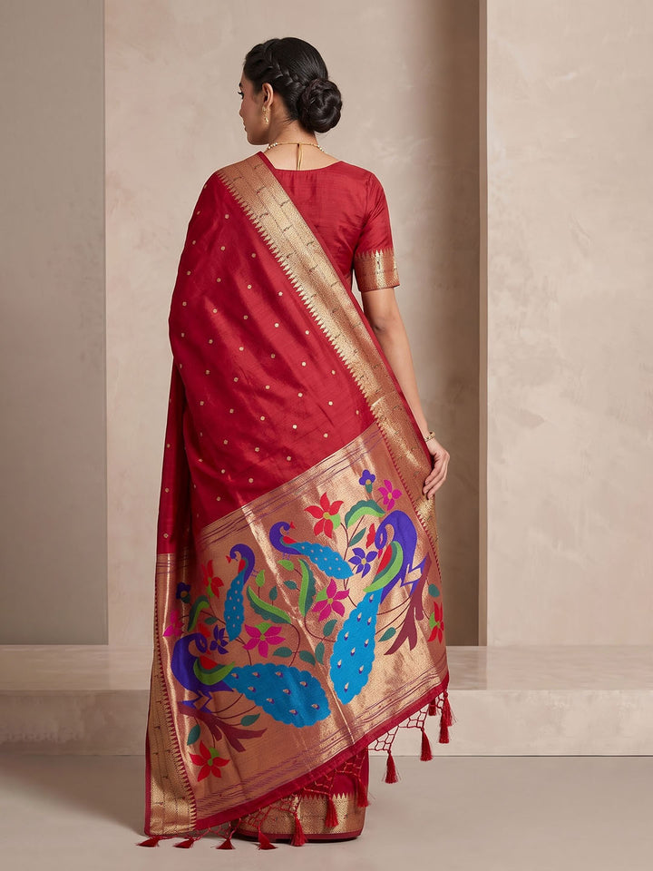 Red Tussar Woven Saree