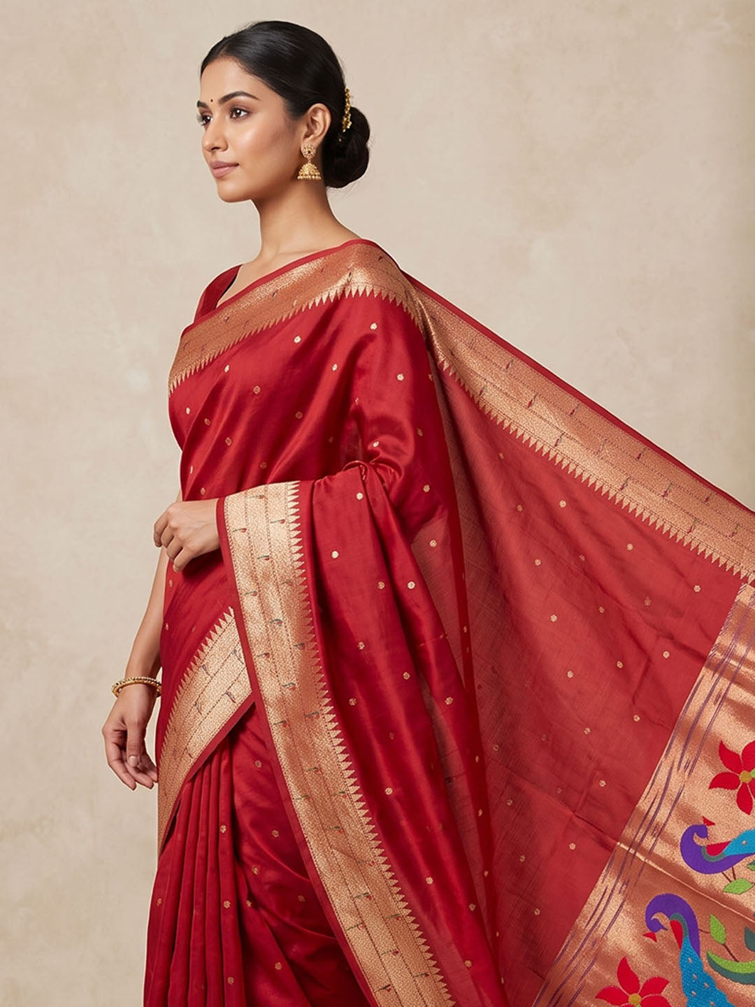 Red Tussar Woven Saree