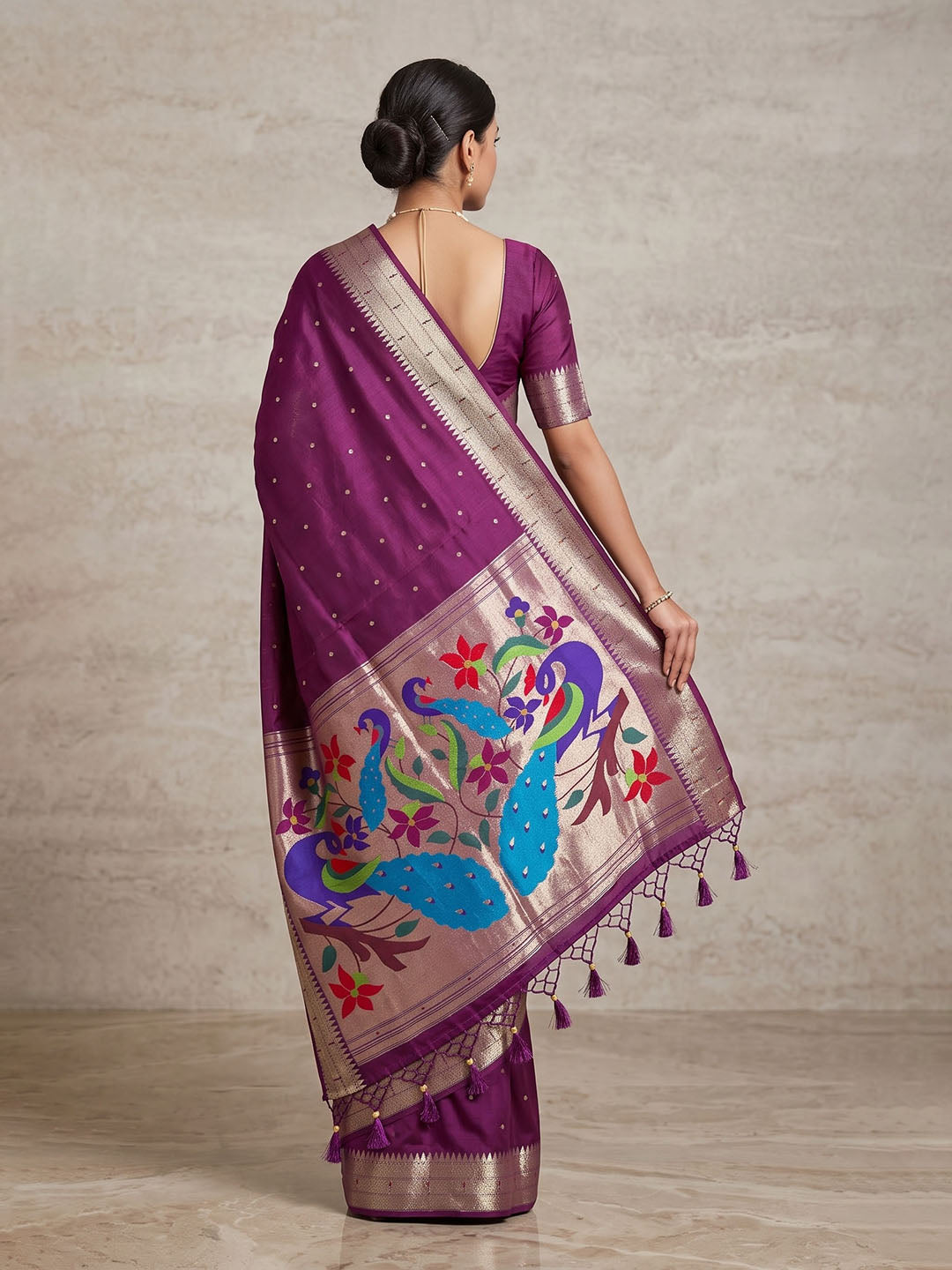 Wine Tussar Woven Saree