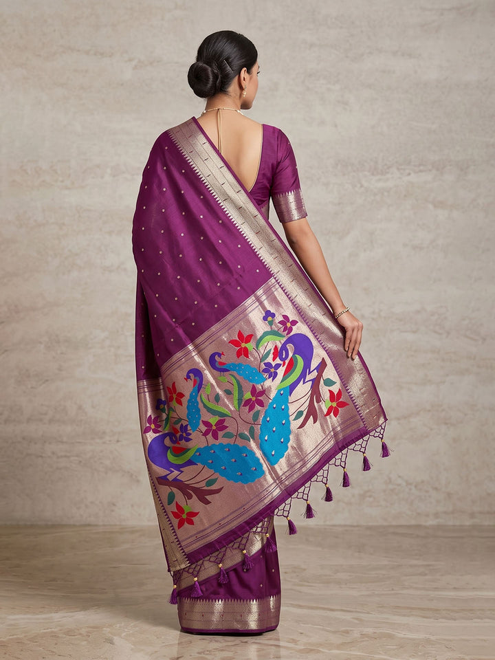 Wine Tussar Woven Saree