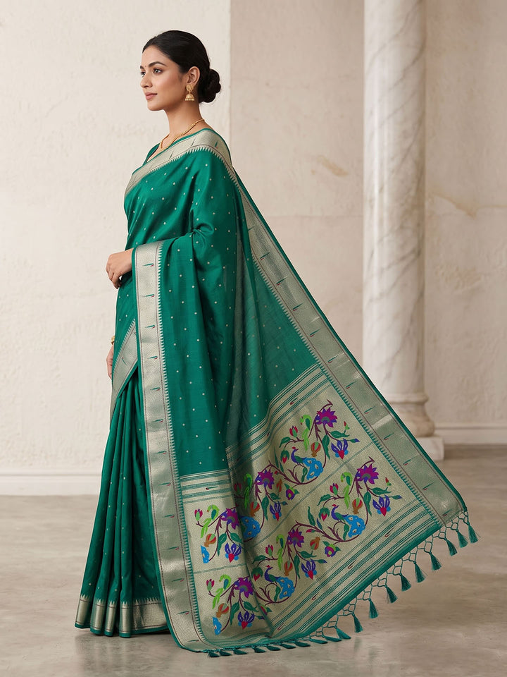 Rama Green Tussar Woven Saree