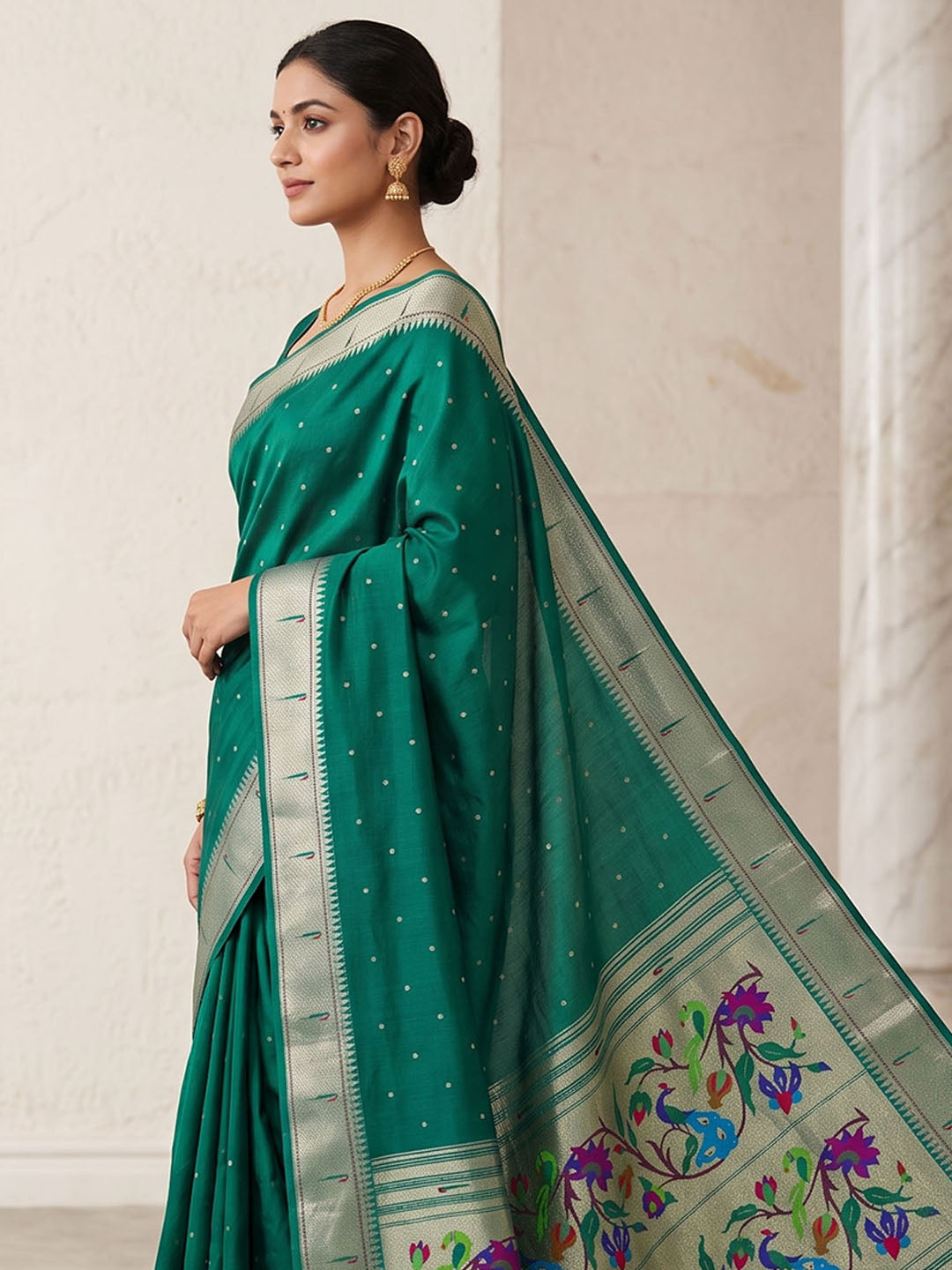 Rama Green Tussar Woven Saree