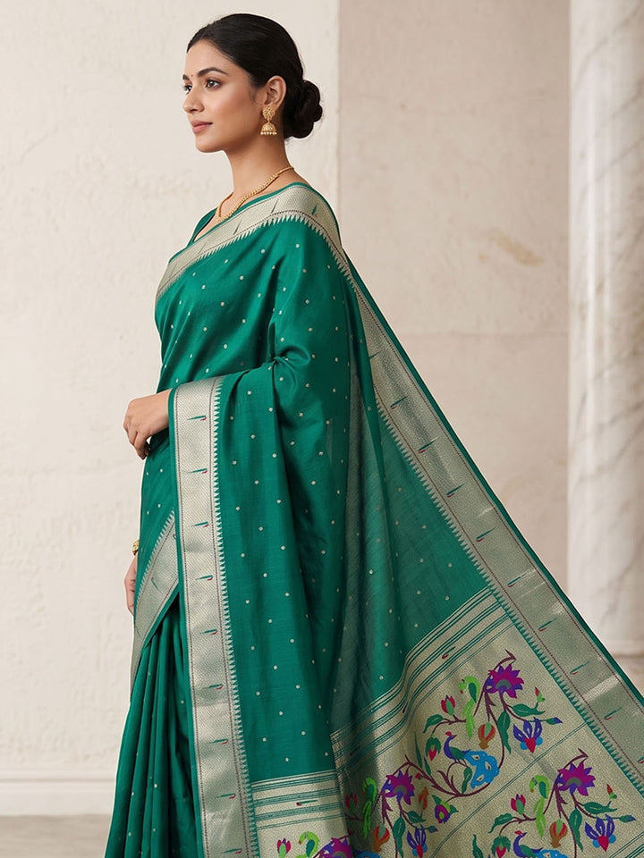 Rama Green Tussar Woven Saree